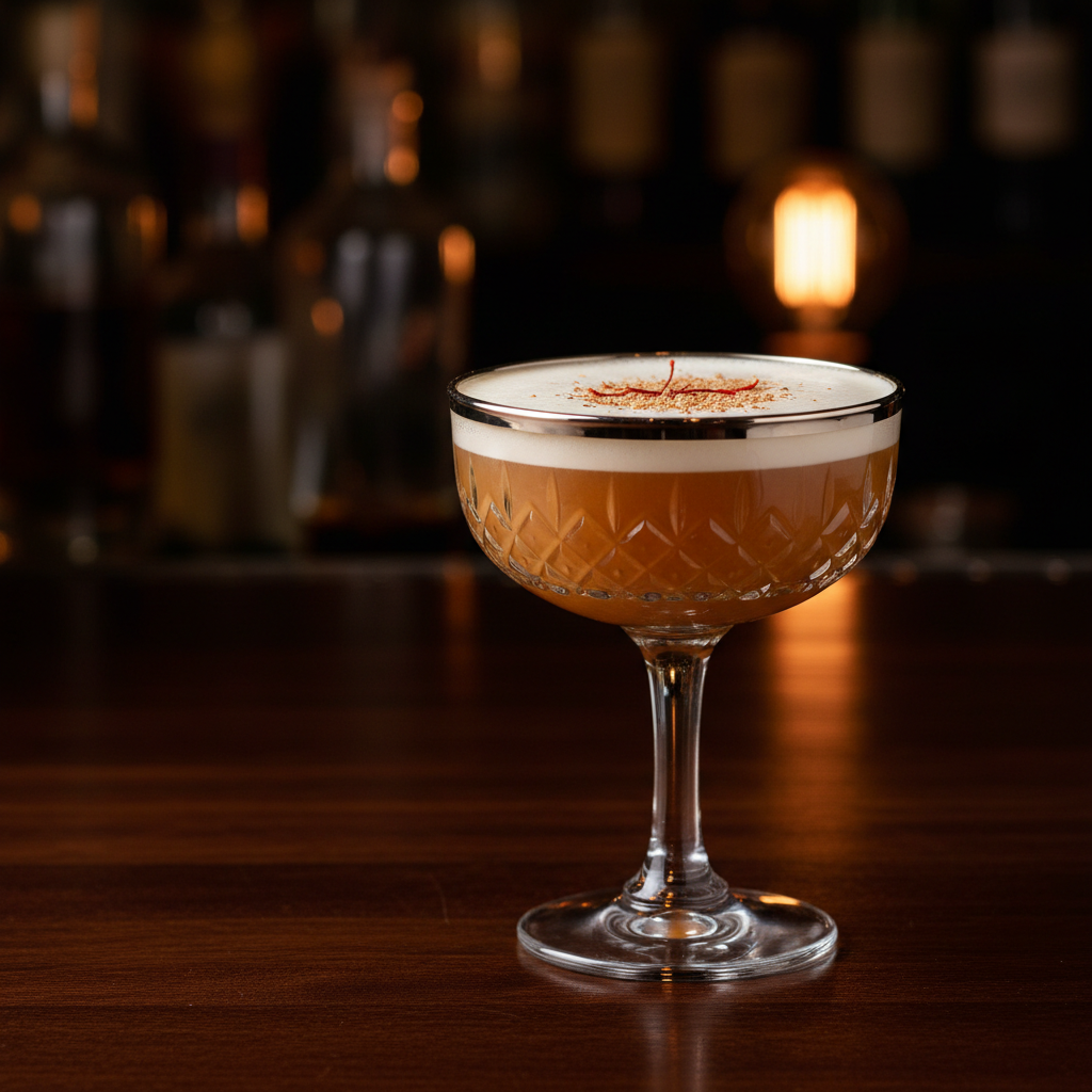 Kahwa Rum Flip — Dark rum cocktail with egg creaminess and warm tea spices