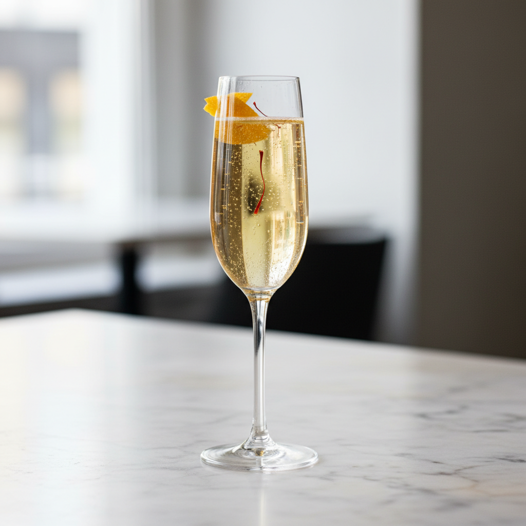 Royal Kahwa Champagne Spritz — Sparkling wine cocktail with chilled kahwa and citrus