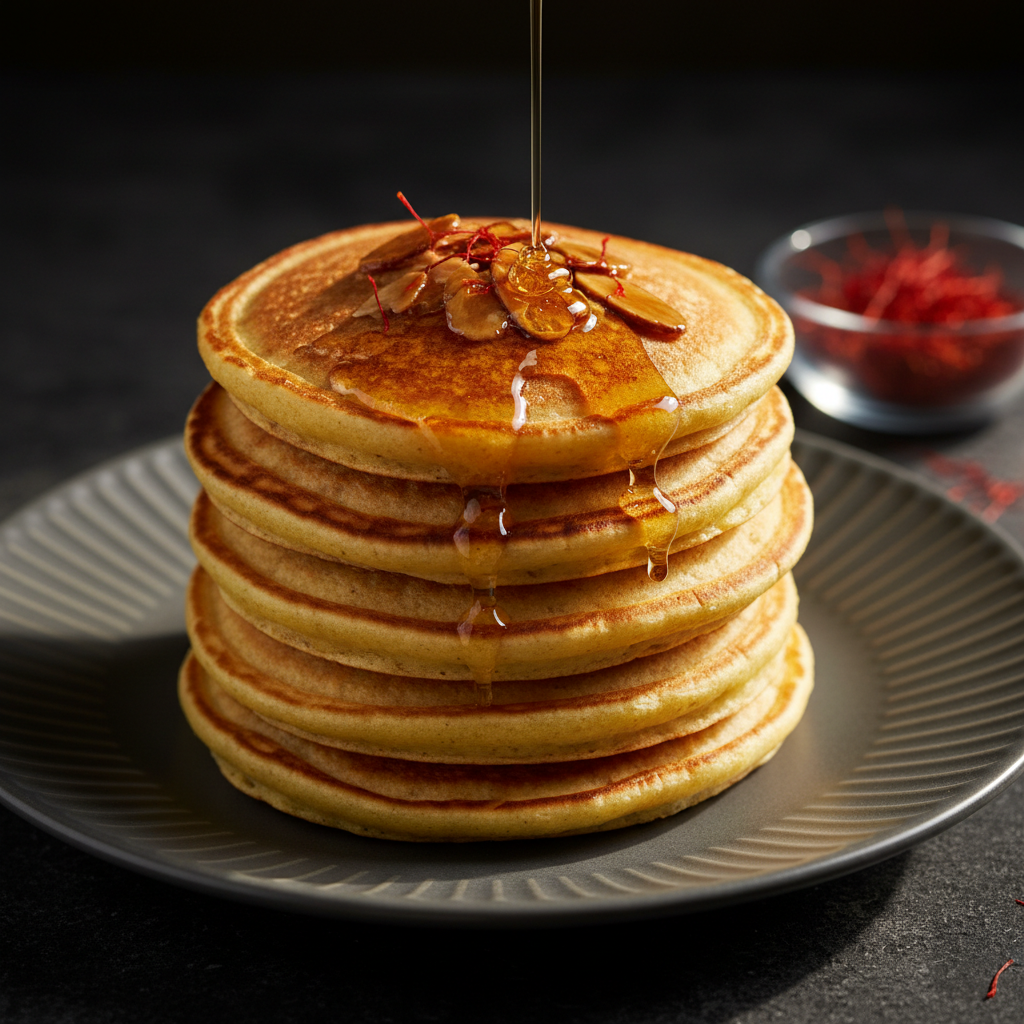 Golden Rise: Saffron Almond Pancakes — Param Kesar® Kashmiri Mongra recipe